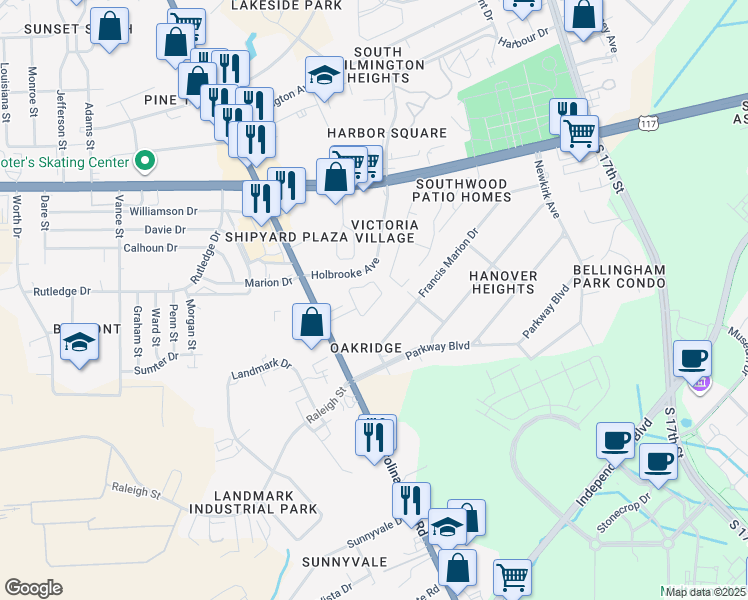 map of restaurants, bars, coffee shops, grocery stores, and more near 719 Galley Lane in Wilmington
