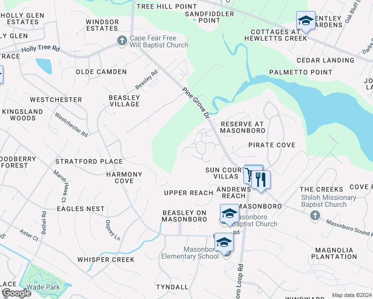 map of restaurants, bars, coffee shops, grocery stores, and more near 5308 Petral Court in Wilmington