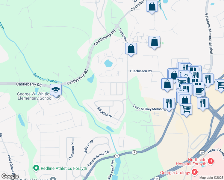 map of restaurants, bars, coffee shops, grocery stores, and more near 3911 Deerborne Drive in Cumming