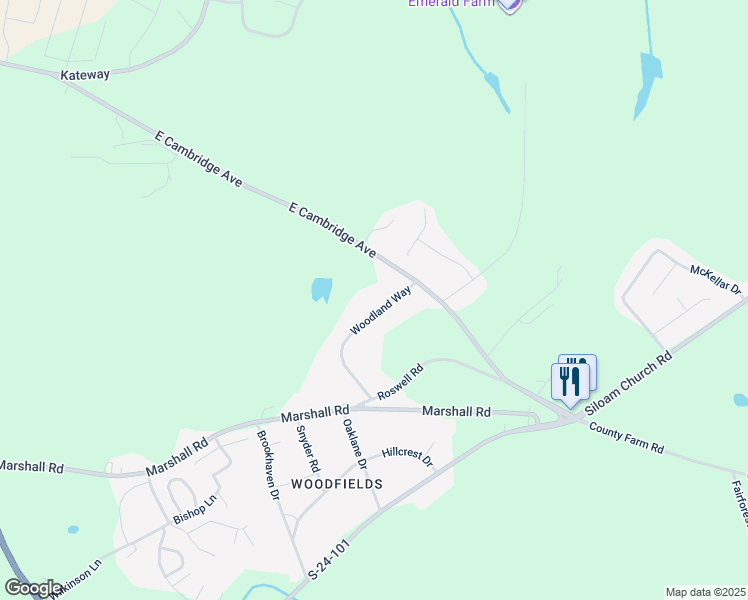 map of restaurants, bars, coffee shops, grocery stores, and more near 207 Woodland Way in Greenwood