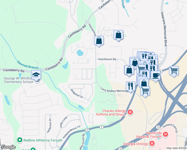 map of restaurants, bars, coffee shops, grocery stores, and more near 3704 Delfaire Trace in Cumming