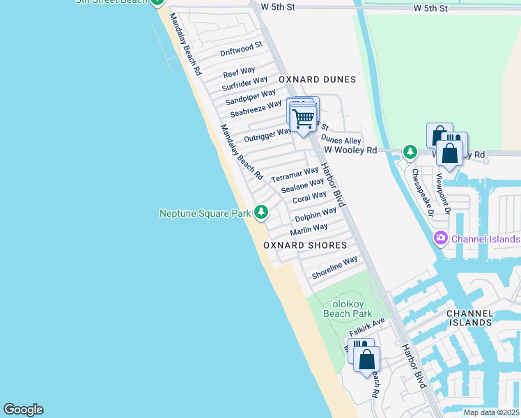map of restaurants, bars, coffee shops, grocery stores, and more near 5234 Terramar Way in Oxnard