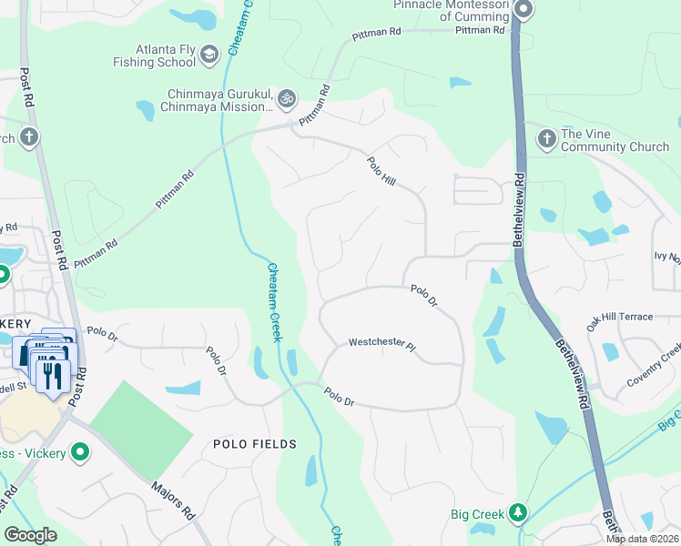 map of restaurants, bars, coffee shops, grocery stores, and more near 7145 Meadow Brook Court in Cumming