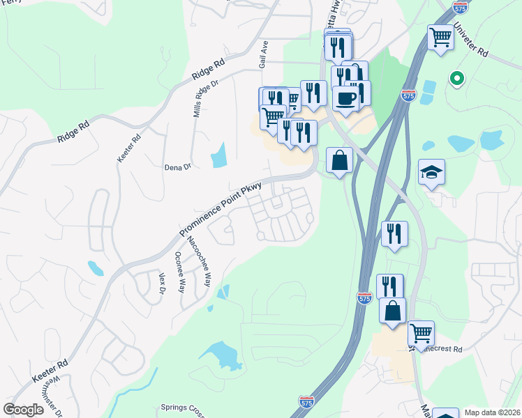 map of restaurants, bars, coffee shops, grocery stores, and more near 405 Wisteria Tr in Canton