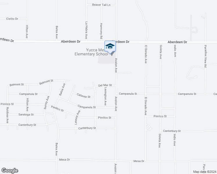 map of restaurants, bars, coffee shops, grocery stores, and more near 58453 Del Mar Street in Yucca Valley