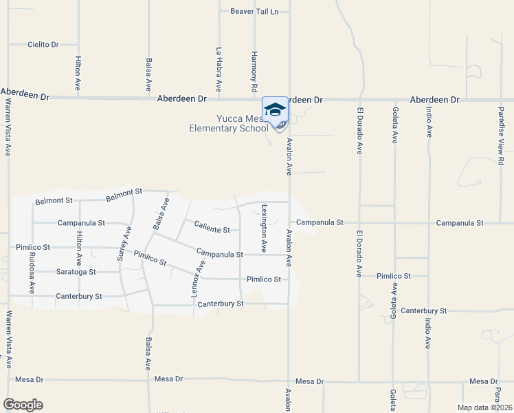 map of restaurants, bars, coffee shops, grocery stores, and more near 58394 Del Mar Street in Yucca Valley