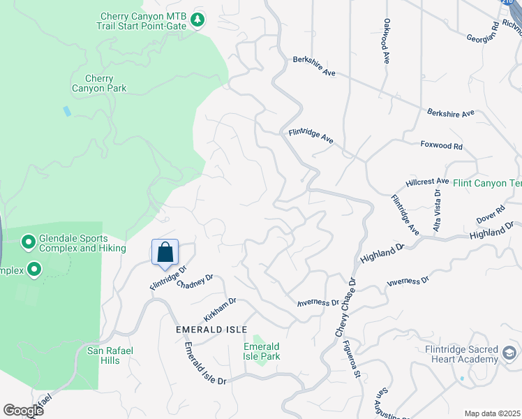 map of restaurants, bars, coffee shops, grocery stores, and more near 3985 Hampstead Road in La Cañada Flintridge
