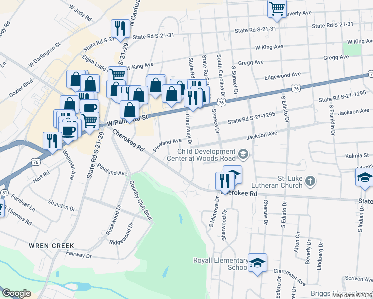 map of restaurants, bars, coffee shops, grocery stores, and more near 1555 Jackson Avenue in Florence
