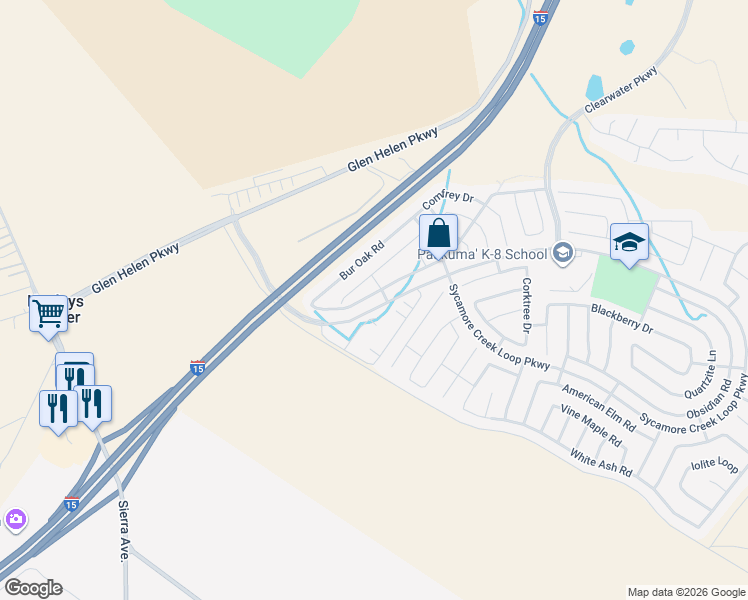 map of restaurants, bars, coffee shops, grocery stores, and more near 3878 Bilberry Road in San Bernardino