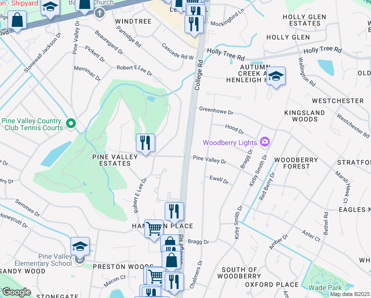 map of restaurants, bars, coffee shops, grocery stores, and more near 3274 College Road in Wilmington
