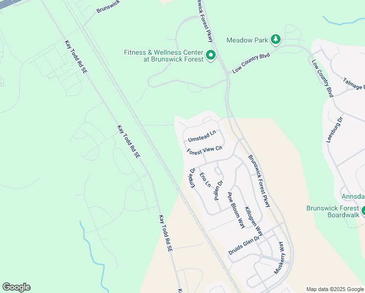 map of restaurants, bars, coffee shops, grocery stores, and more near 2100 Forest View Circle in Leland