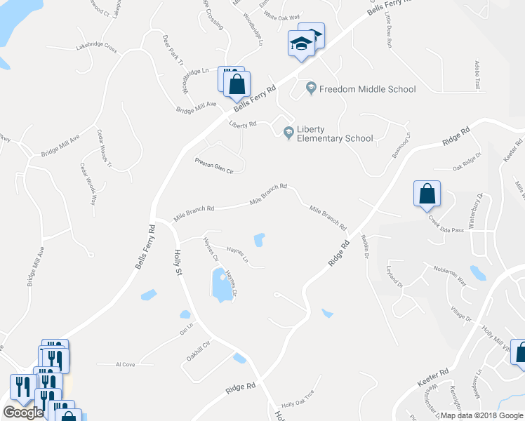 map of restaurants, bars, coffee shops, grocery stores, and more near 166 Haynes Circle in Canton