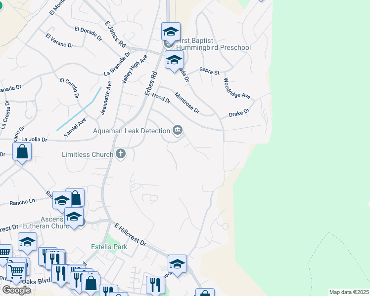 map of restaurants, bars, coffee shops, grocery stores, and more near 821 Emerson Street in Thousand Oaks