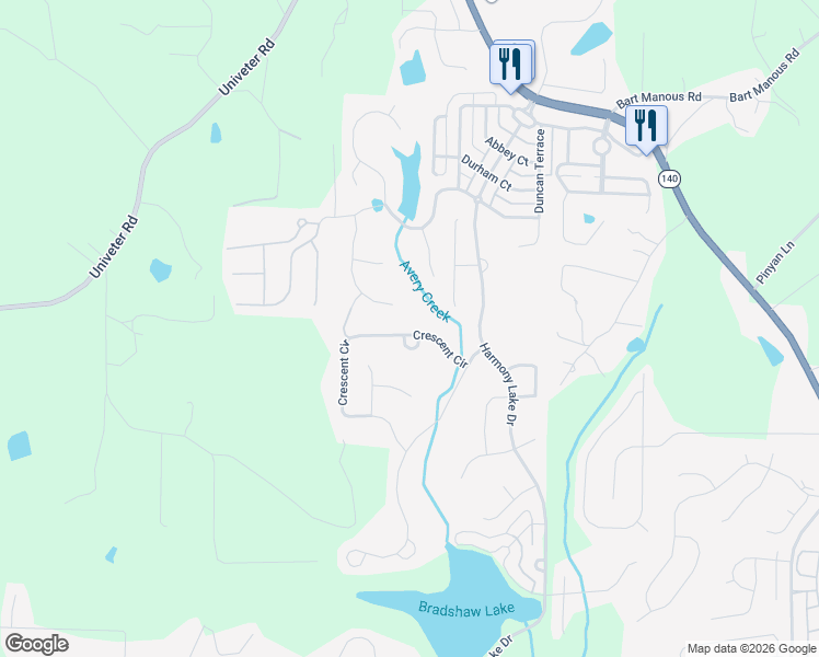 map of restaurants, bars, coffee shops, grocery stores, and more near 716 Crescent Circle in Canton
