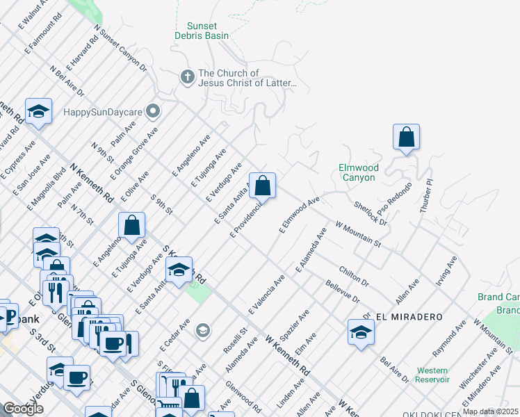 map of restaurants, bars, coffee shops, grocery stores, and more near 1041 East Providencia Avenue in Burbank