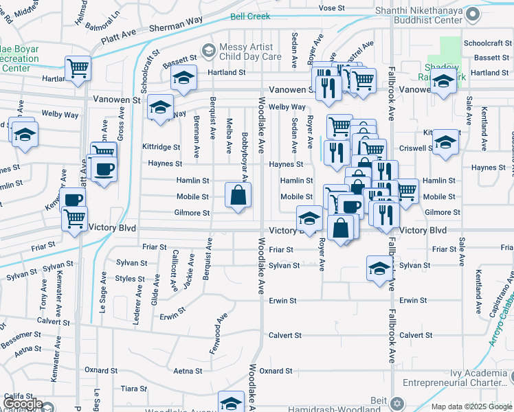 map of restaurants, bars, coffee shops, grocery stores, and more near in Bell Canyon