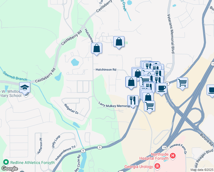 map of restaurants, bars, coffee shops, grocery stores, and more near 3723 Verde Glen Lane in Cumming