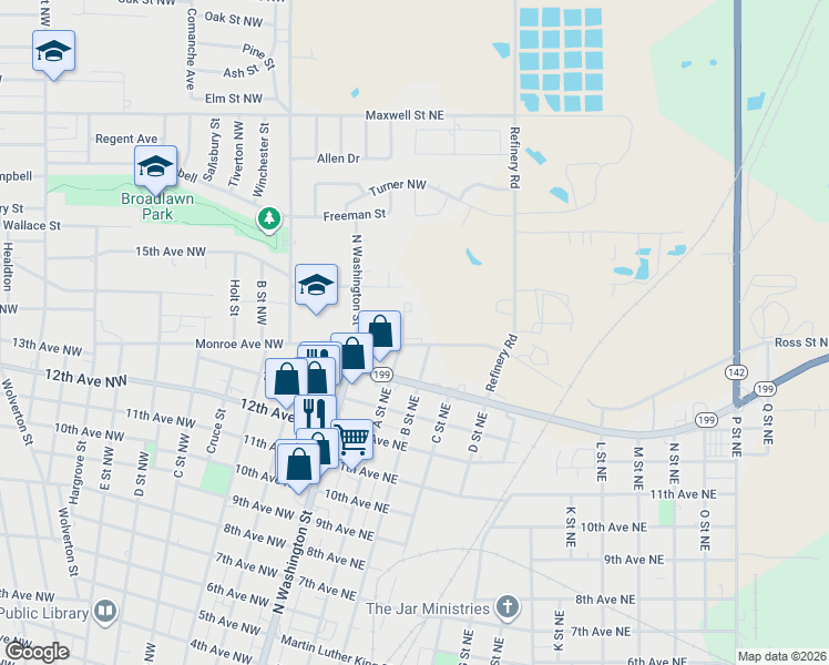 map of restaurants, bars, coffee shops, grocery stores, and more near 115 Monroe Avenue Northeast in Ardmore