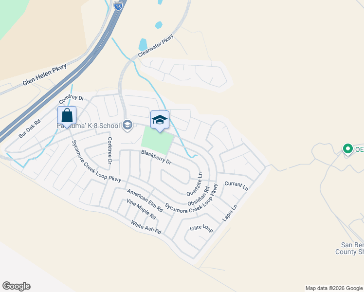 map of restaurants, bars, coffee shops, grocery stores, and more near 4031 Obsidian Road in San Bernardino