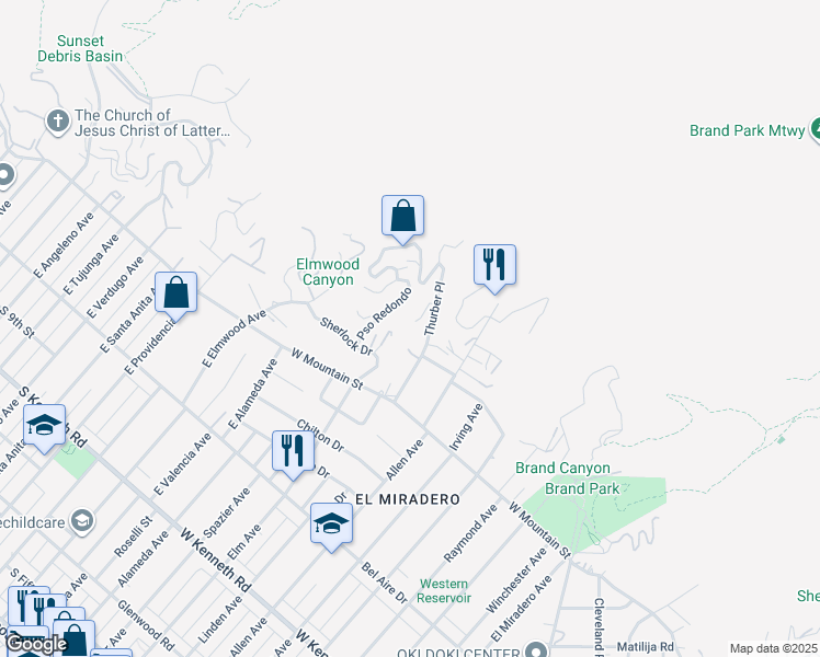 map of restaurants, bars, coffee shops, grocery stores, and more near 1716 Vía La Paz in Burbank