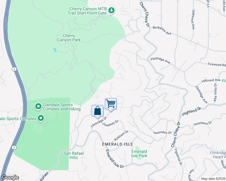 map of restaurants, bars, coffee shops, grocery stores, and more near 3920 Starland Drive in La Cañada Flintridge