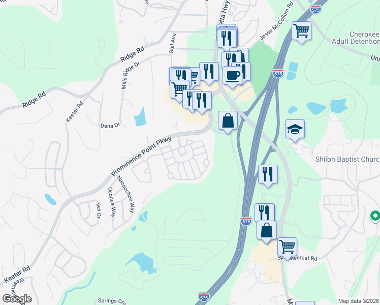 map of restaurants, bars, coffee shops, grocery stores, and more near 321 Azalea Loop in Canton