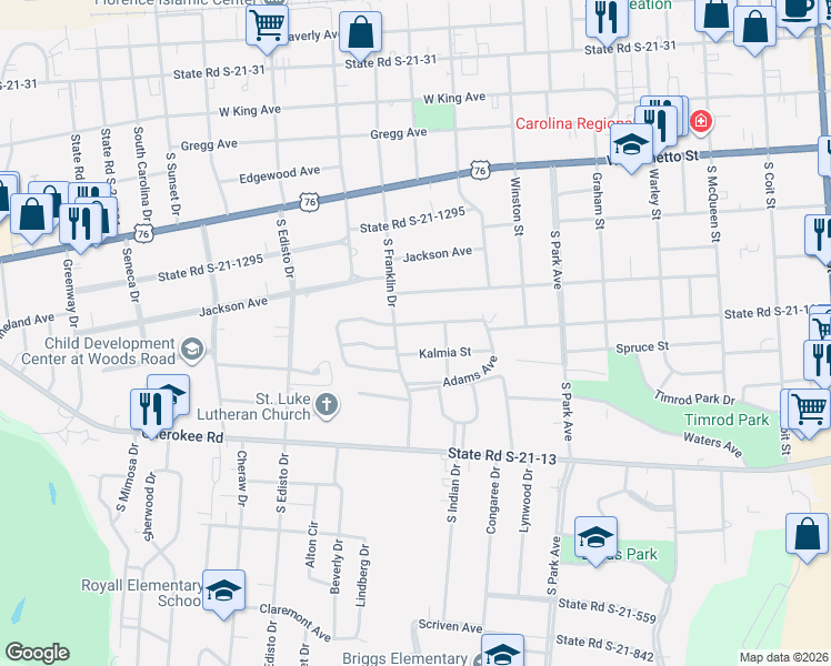 map of restaurants, bars, coffee shops, grocery stores, and more near 1010 State Road S-21-1036 in Florence