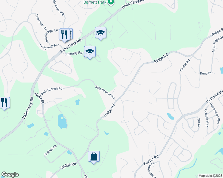 map of restaurants, bars, coffee shops, grocery stores, and more near 655 Mile Branch Road in Canton