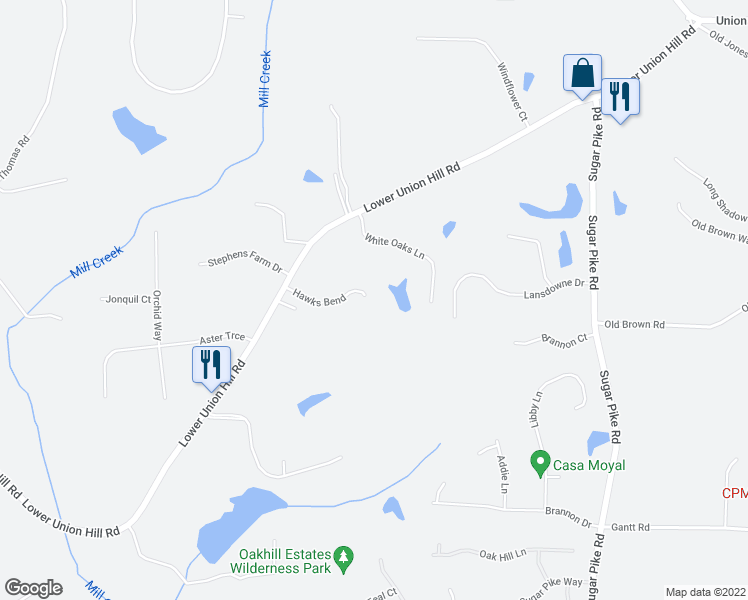 map of restaurants, bars, coffee shops, grocery stores, and more near 110 Hawks Bend in Canton