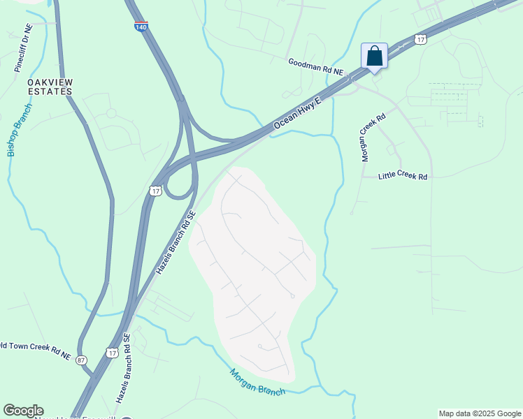 map of restaurants, bars, coffee shops, grocery stores, and more near 67 Bridle Way in Leland