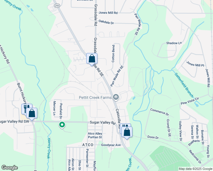 map of restaurants, bars, coffee shops, grocery stores, and more near 7 Parr Wade Road Southeast in Cartersville