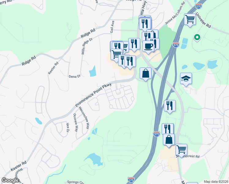 map of restaurants, bars, coffee shops, grocery stores, and more near 400 Pepperbush Bend in Canton