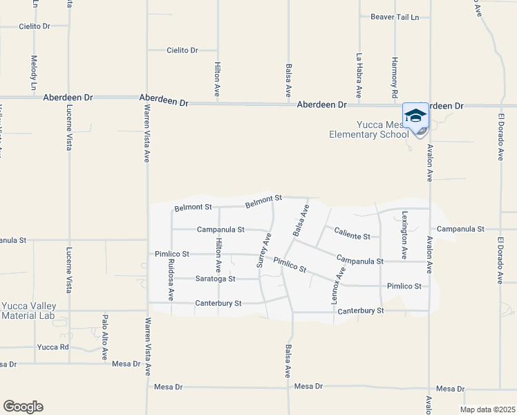 map of restaurants, bars, coffee shops, grocery stores, and more near Belmont Street in Yucca Valley