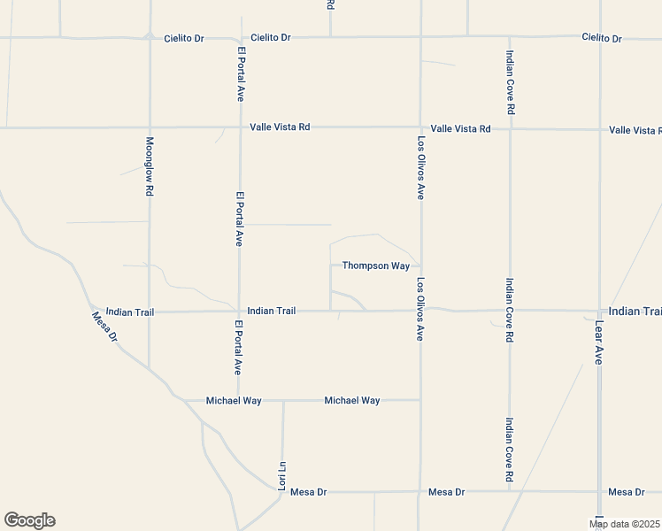 map of restaurants, bars, coffee shops, grocery stores, and more near Thompson Way in Twentynine Palms