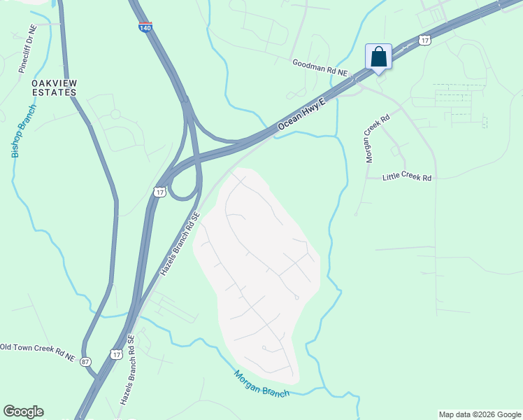 map of restaurants, bars, coffee shops, grocery stores, and more near 67 Bridle Way in Leland