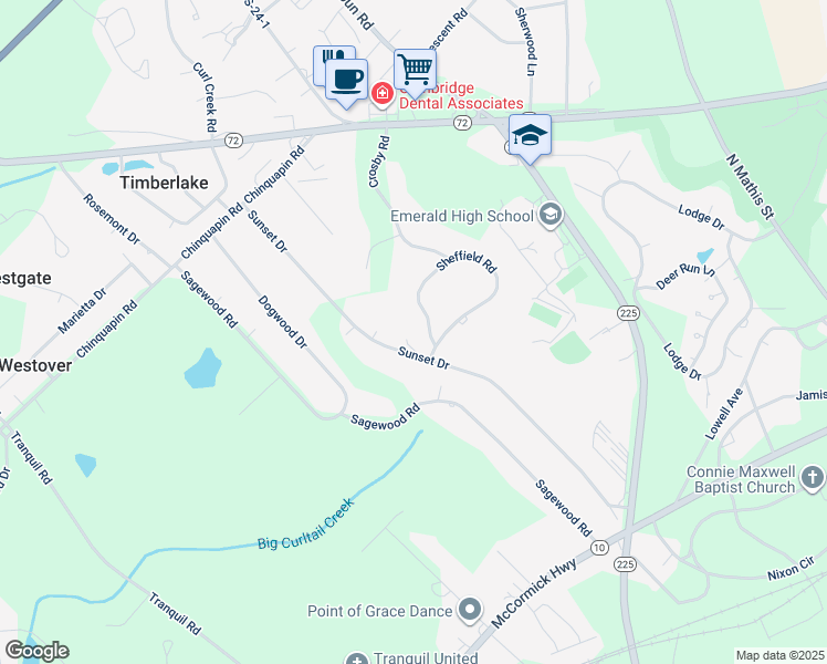map of restaurants, bars, coffee shops, grocery stores, and more near 214 Sheffield Road in Greenwood