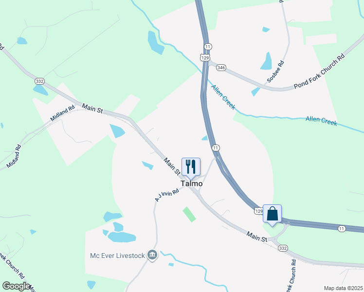 map of restaurants, bars, coffee shops, grocery stores, and more near 808 Main Street in Talmo