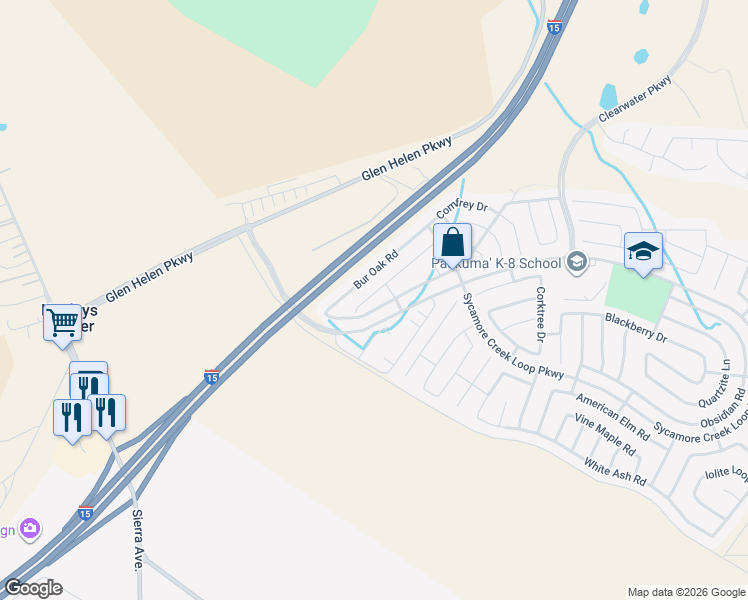 map of restaurants, bars, coffee shops, grocery stores, and more near 3878 Bilberry Road in San Bernardino