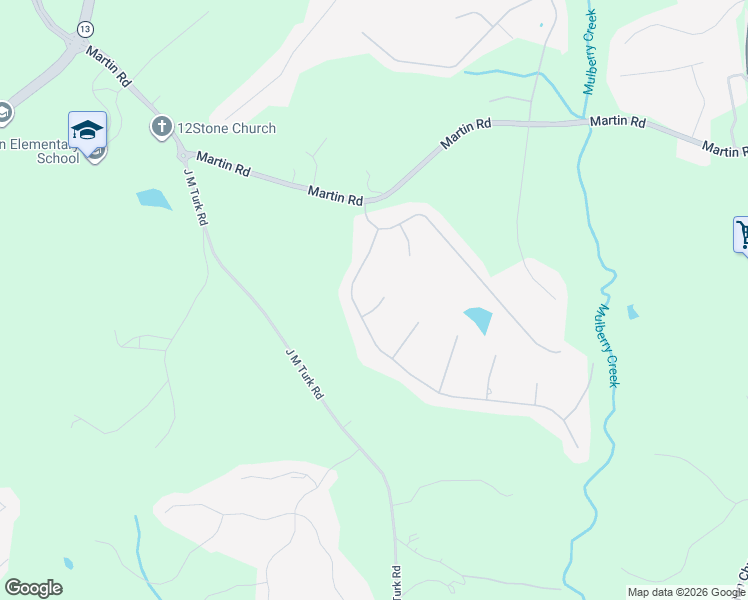 map of restaurants, bars, coffee shops, grocery stores, and more near 4573 Wingfield Way in Flowery Branch