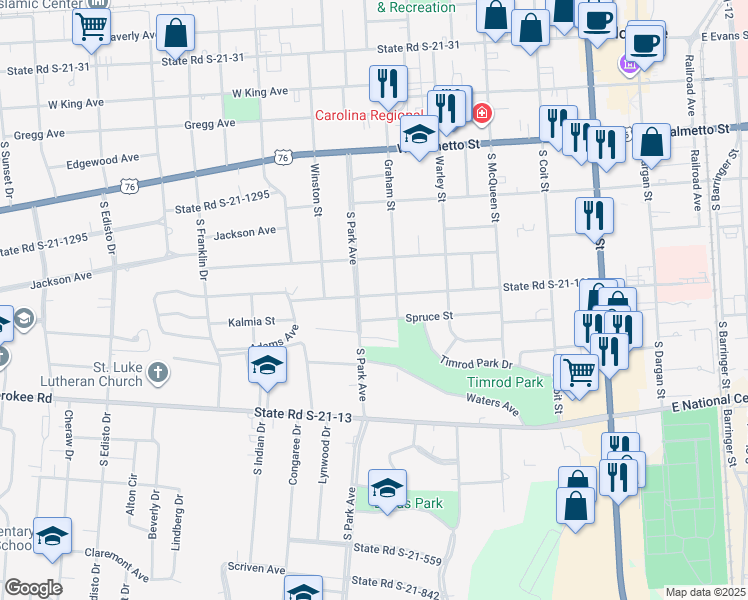map of restaurants, bars, coffee shops, grocery stores, and more near 610 West Cedar Street in Florence