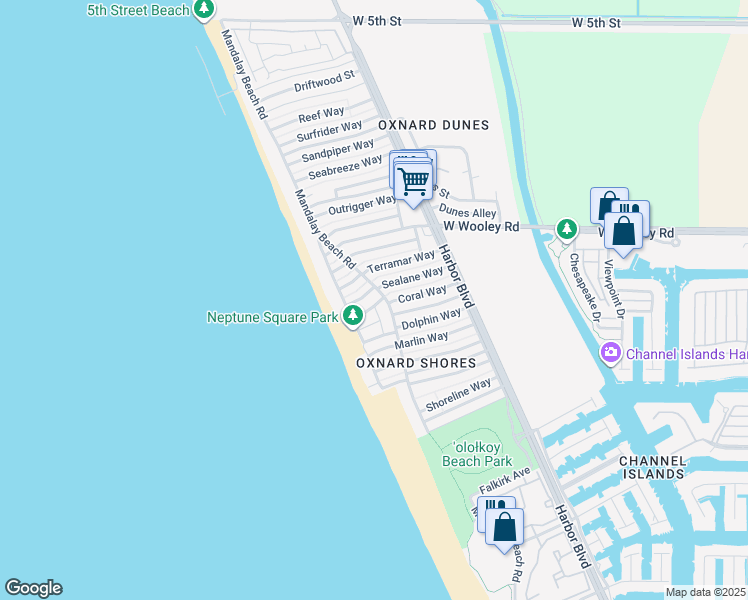 map of restaurants, bars, coffee shops, grocery stores, and more near 5209 Neptune Square in Oxnard