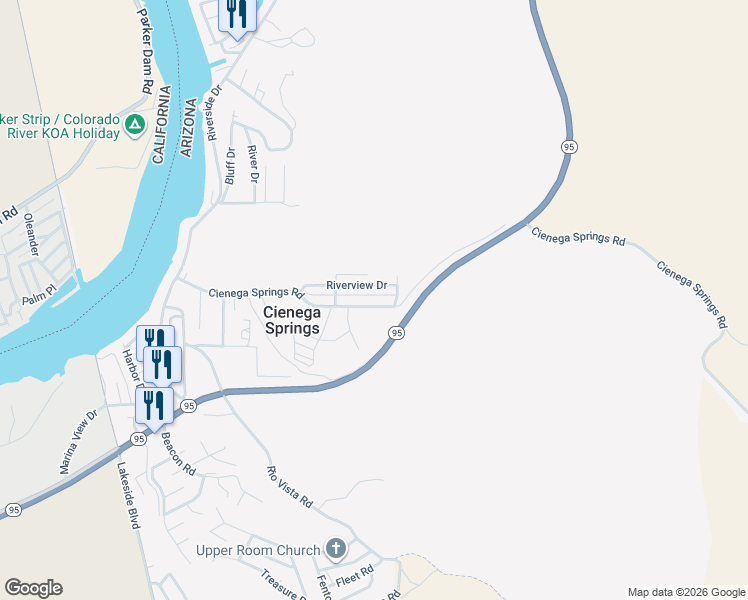 map of restaurants, bars, coffee shops, grocery stores, and more near 31979 Cienega Springs Rd in Parker