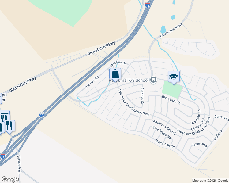 map of restaurants, bars, coffee shops, grocery stores, and more near 18086 Crabapple Court in San Bernardino