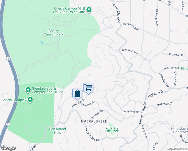 map of restaurants, bars, coffee shops, grocery stores, and more near 3920 Starland Drive in La Cañada Flintridge