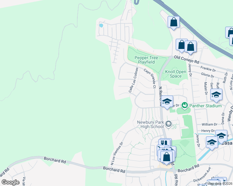 map of restaurants, bars, coffee shops, grocery stores, and more near 3941 Calle Alta Vista in Thousand Oaks