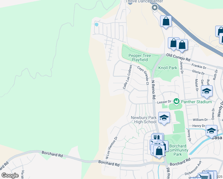 map of restaurants, bars, coffee shops, grocery stores, and more near 3941 Calle Alta Vista in Thousand Oaks