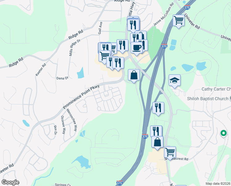 map of restaurants, bars, coffee shops, grocery stores, and more near 1205 Red Bud Lane in Canton