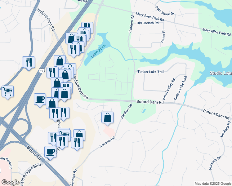 map of restaurants, bars, coffee shops, grocery stores, and more near 78 Mayfair Street in Dawsonville
