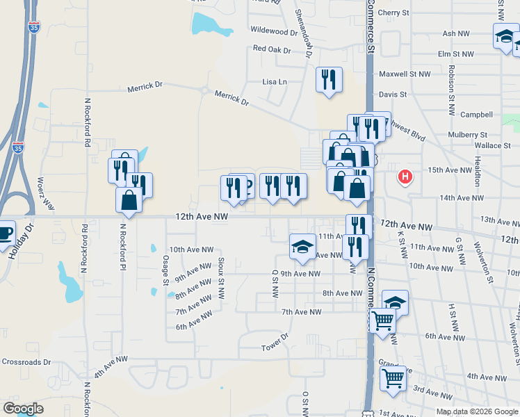 map of restaurants, bars, coffee shops, grocery stores, and more near 1601-1873 12th Avenue Northwest in Ardmore