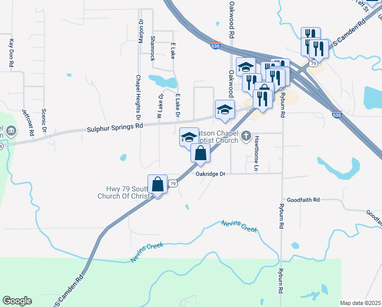 map of restaurants, bars, coffee shops, grocery stores, and more near 4000 South Camden Road in Pine Bluff